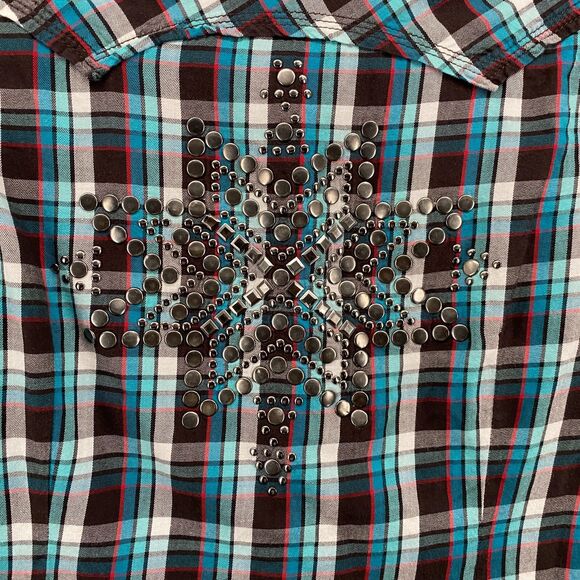 Ariat Pendleton Shirt Womens S Plaid Metal Snap On Studded Western Ranch Grunge - Picture 8 of 12
